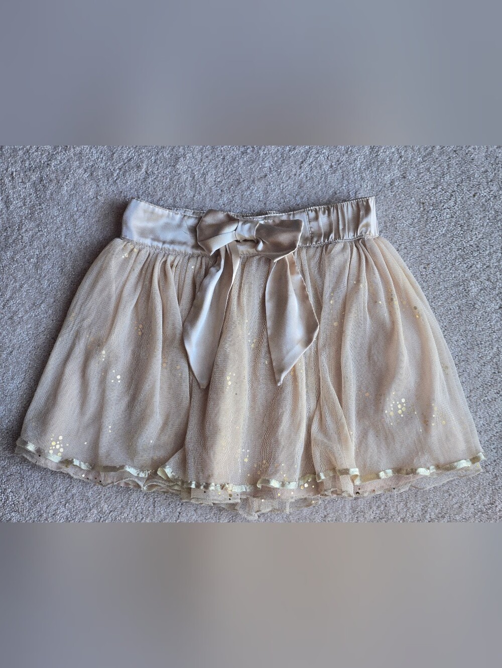 Girls Sparkle Tulle Skirt with Satin Bow - Cream Sparkles